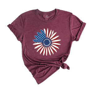 America Sunflower T-Shirt, USA Flag Flower T-Shirt, Gift For American, Freedom T-Shirt, Independence Shirt