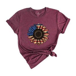 America Sunflower Shirt, USA Flag Flower T Shirt, Gift For American, 4th Of July Flag Graphic T-Shirt, Freedom TShirt, Independence Shirt