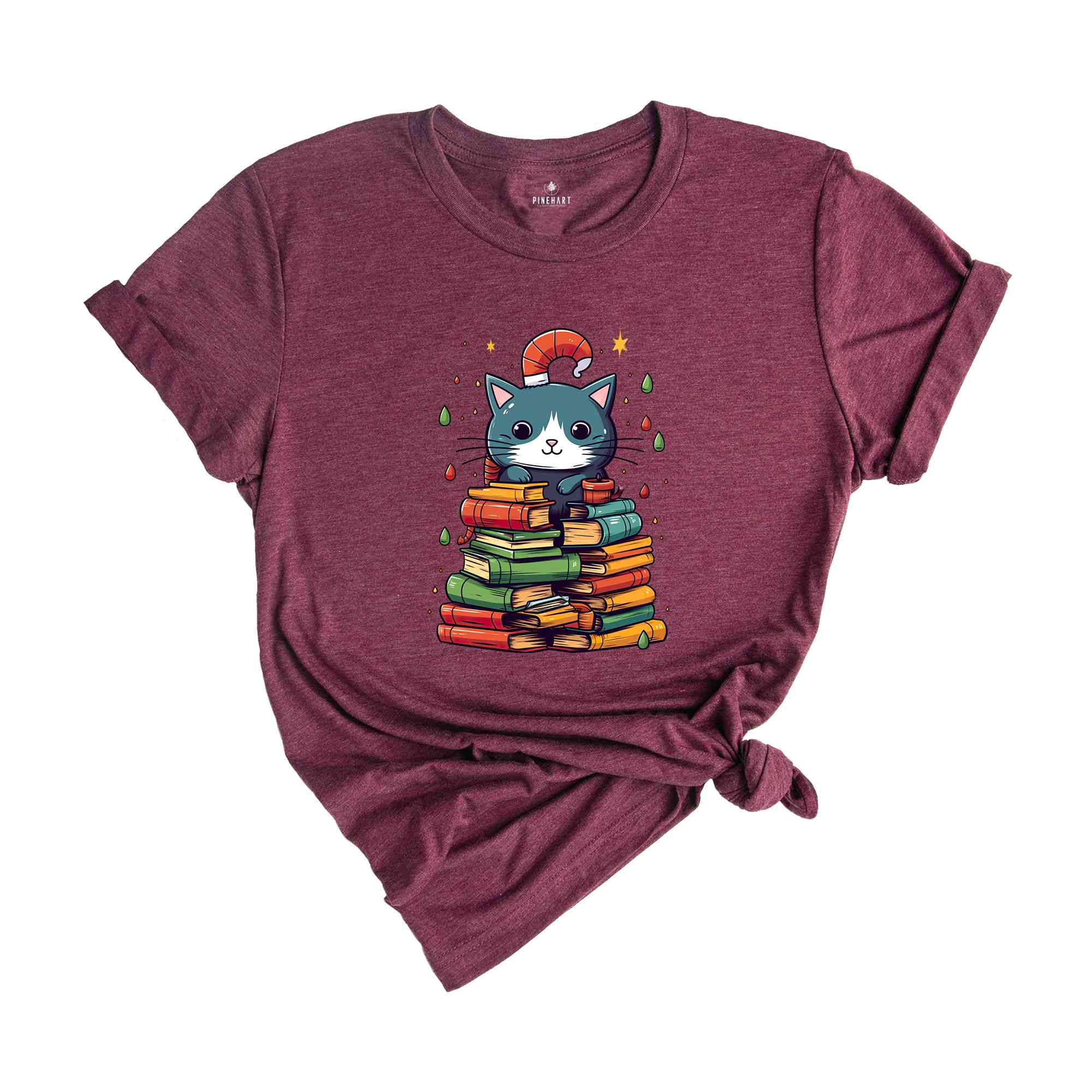 Cute Christmas Cat Shirt, Christmas Tree Shirt, Book Lover Christmas, Library Shirt, Christmas Gift, Christmas Party Shirt, Holiday Shirt