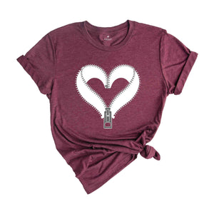 Zipper Heart Shirt, Heart Shirt, Romantic Heart Gift, Heart Shirt, Retro Heart Inspired Shirt, Minimalistic Zipped Heart Shirt