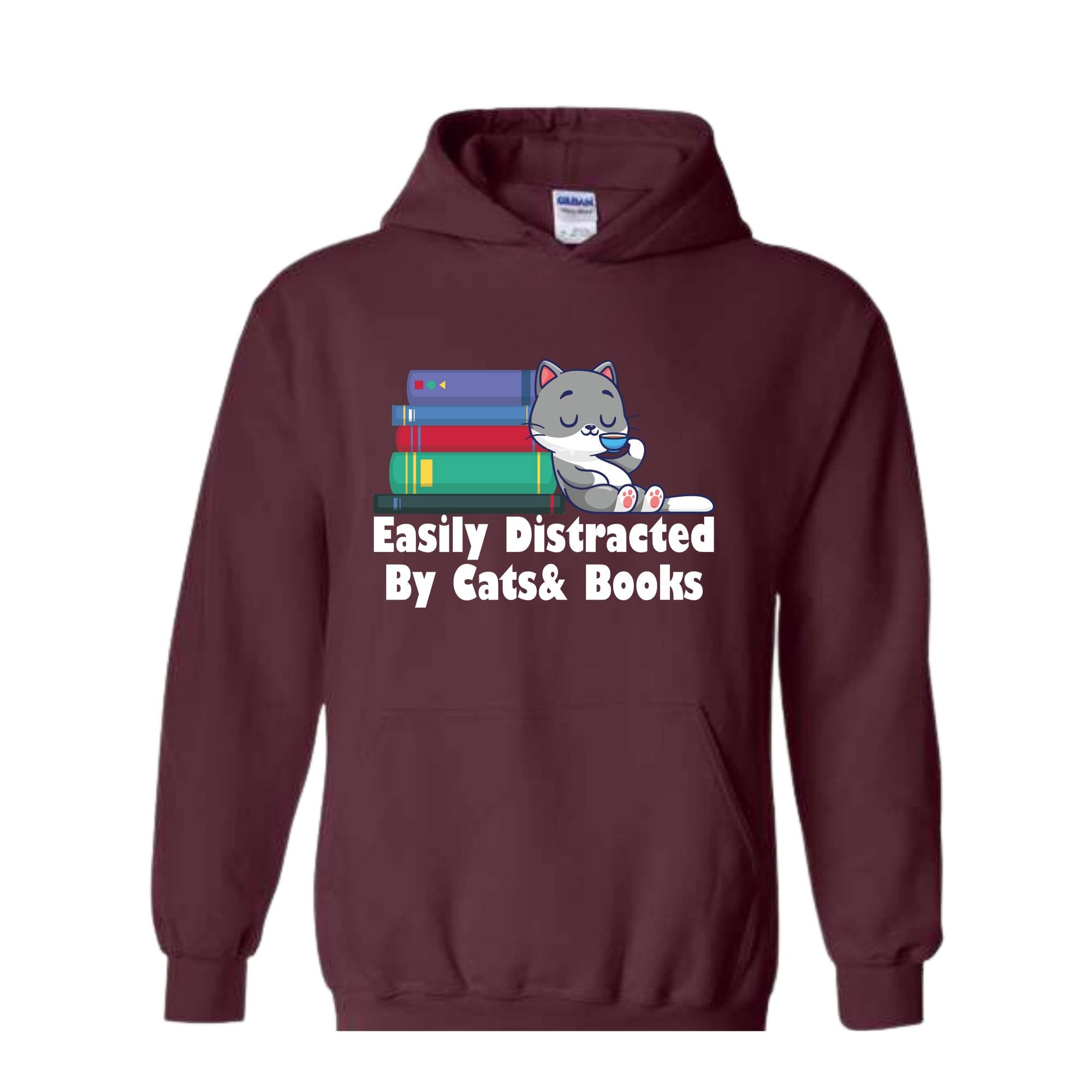 Easily Distracted By Cats And Books Hoodie , Book Lover Gift, Funny Cat Sweatshirt, Cat Lover Sweatshirt, Cat Lover Gift, Cats and Books