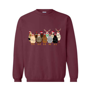 Сute Christmas Chickens Sweatshirt, Christmas Farm Animals Sweat, Chicken Sweater, Christmas Holiday Gifts