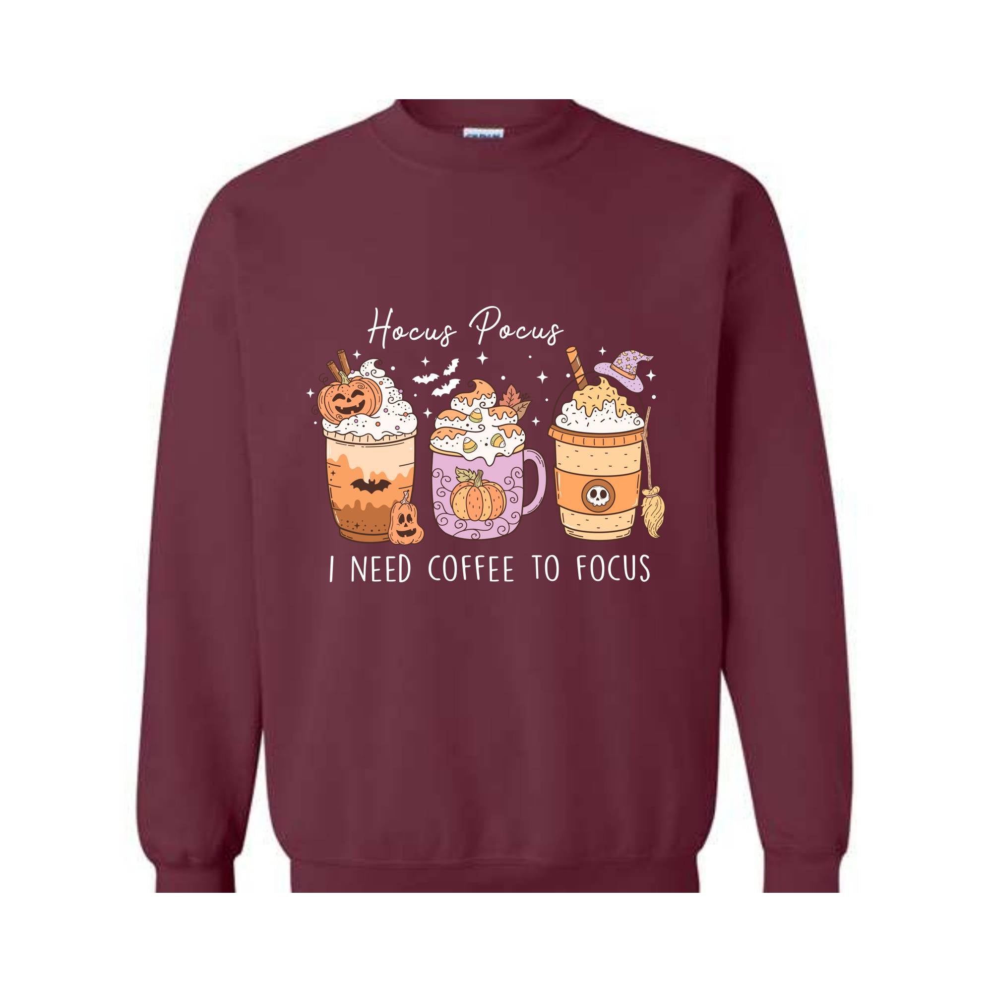 Hocus Pocus I Need Coffee To Focus Sweater, Cute Halloween Sweatshirt, Coffee Lover Shirt, Halloween Gift, Spooky Season Sweatshirt