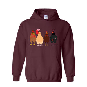 Сute Valentine Chickens Hoodie , Valentine Farm Animals Sweatshirt, Valentine day , Funny Valentine , Valentine Sweatshirt