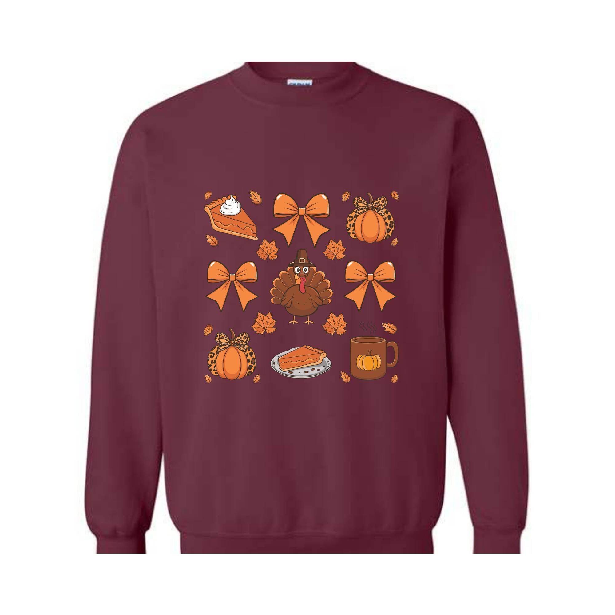 Thanksgiving Coquette Bow Shirt, Turkey Coquette Sweater, Cute Autumn Shirt, Fall Graphic Sweat, Thanksgiving Tee, Pumpkin Coquette Shirt