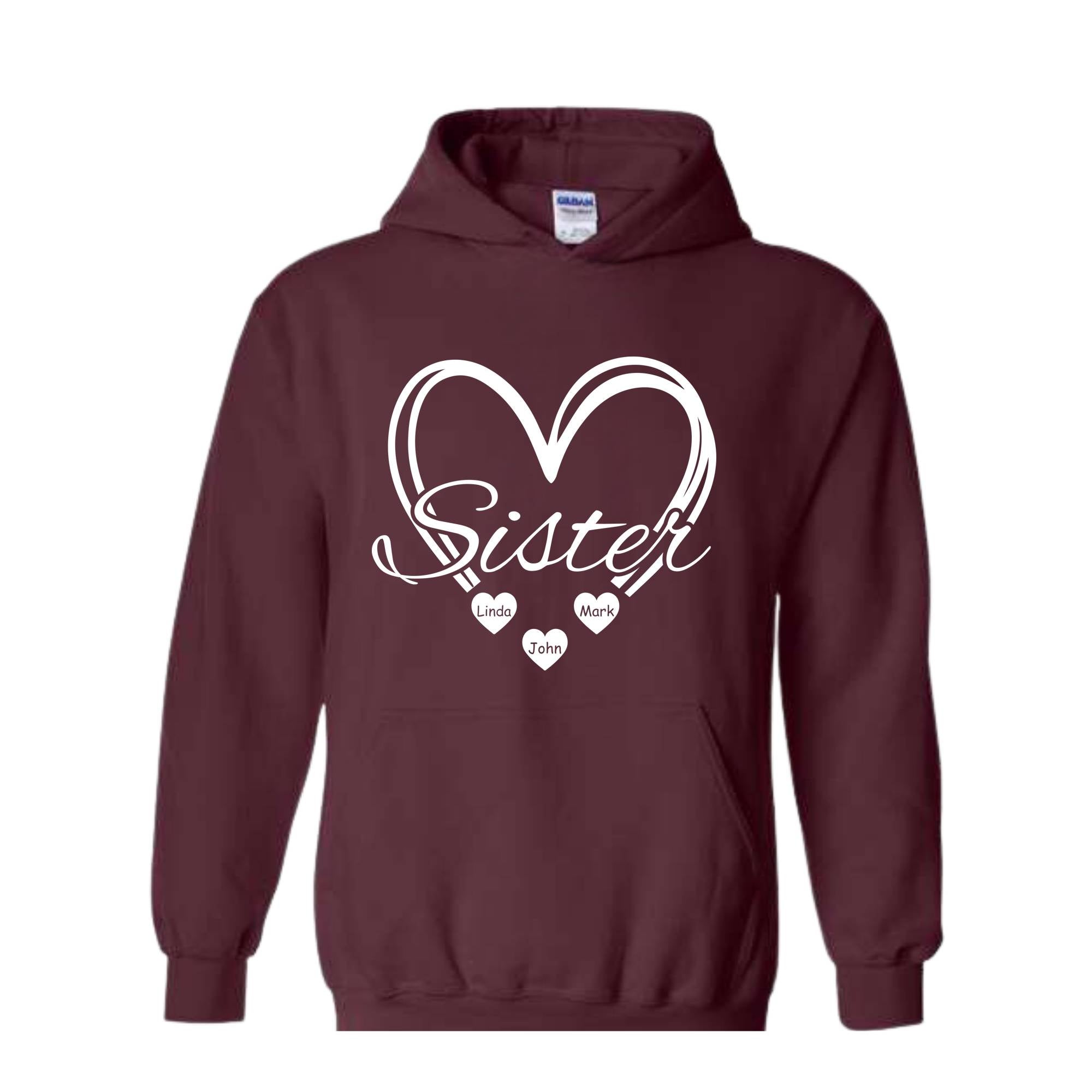 Custom Sisters Sweatshirt, Sisters Heart Sweatshirt, Names In Heart Hoodie, Personalized Sweatshirt, Sister Day Hoodie