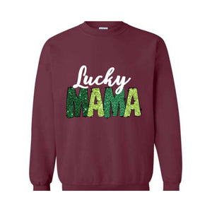 Custom Lucky Mama Sweatshirt, Custom Saint Patrick Sweatshirt, Mom Gift, Glitter St Patrick Hoodie, Personalized Clover Sweatshirt