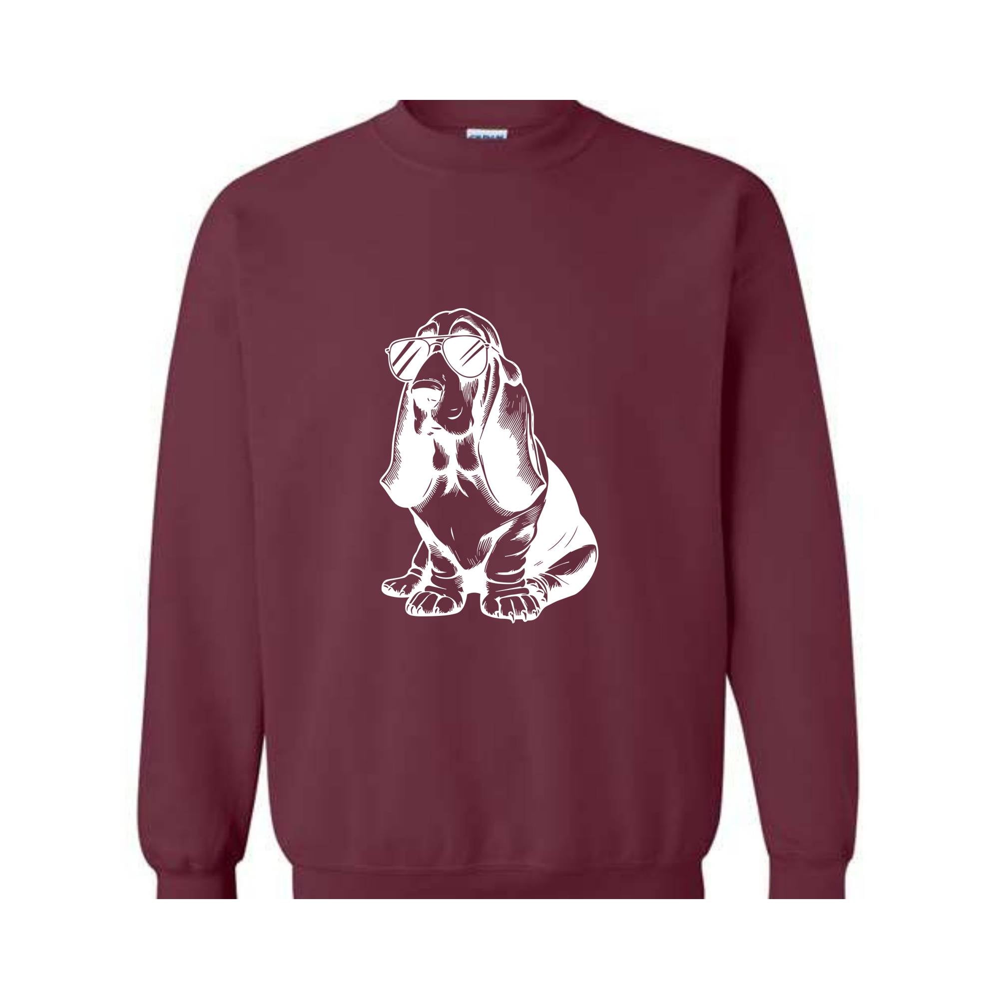 Funny Basset Hound With Sunglasses Sweatshirt, Hipster Dog Hoodie, Dog Mom Hoodie, Gifts For Dog Lovers