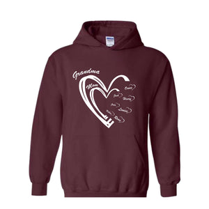 Custom Grandma Heart Sweatshirt, First Time Grandma Sweatshirt, kids Names Hoodie, Godmerch Sweatshirt, Mother's Day Hoodie