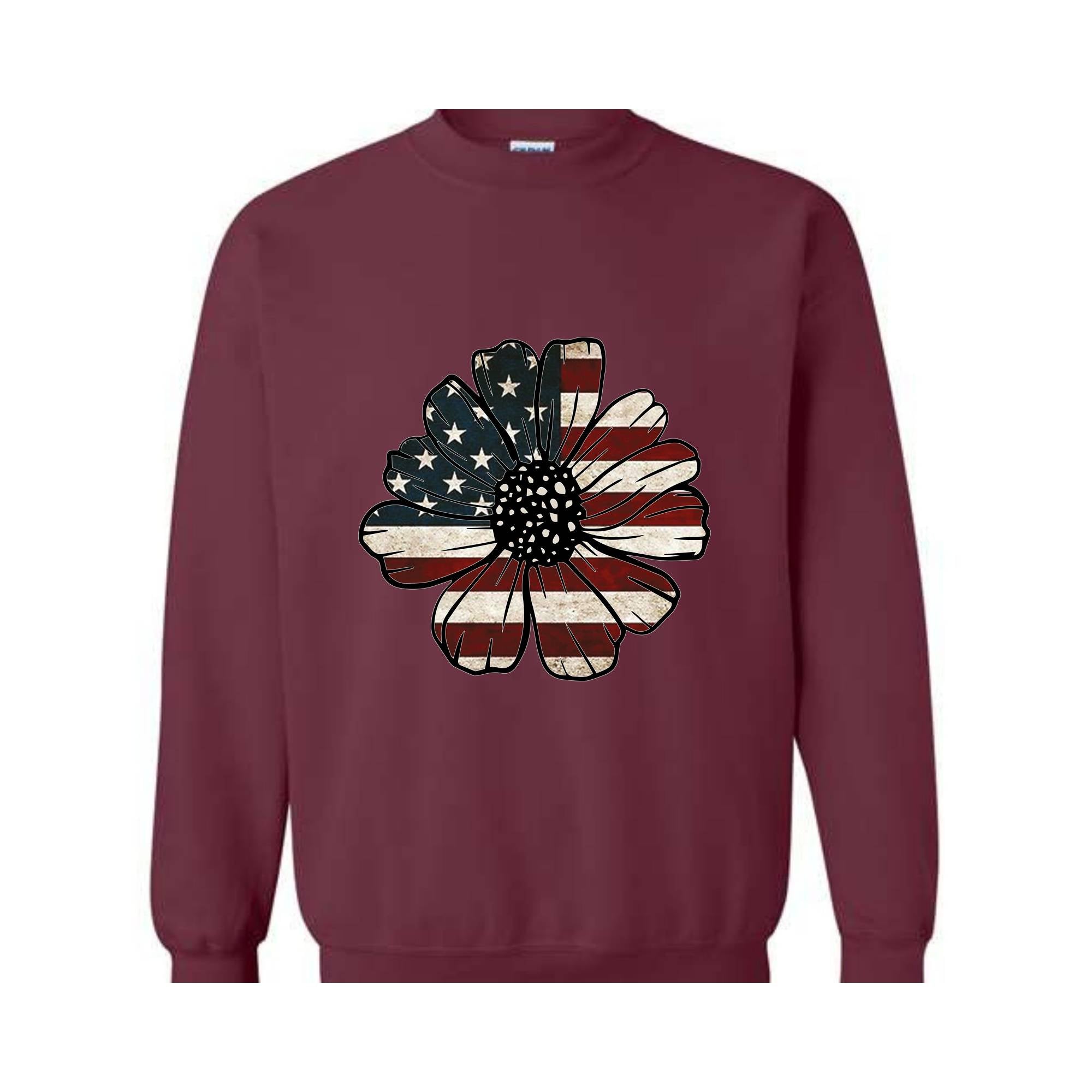 USA Flag Flower Sweatshirt, Independence Day Sweatshirt, 4th Of July Flag Graphic Hoodie, Freedom Sweatshirt, America Sweatshirt