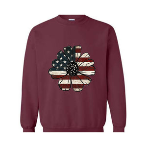 USA Flag Flower Sweatshirt, Independence Day Sweatshirt, 4th Of July Flag Graphic Hoodie, Freedom Sweatshirt, America Sweatshirt