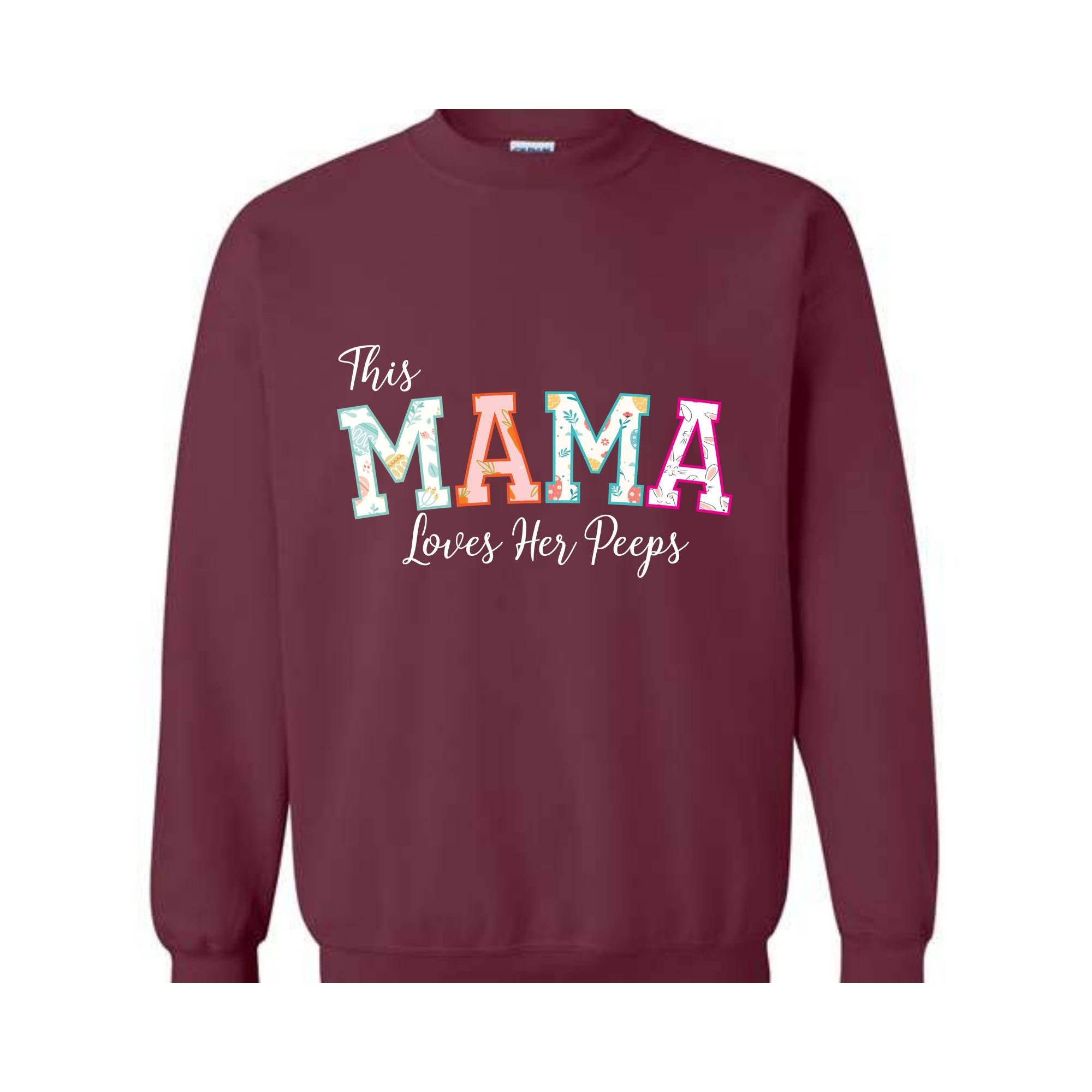 This Mama Loves Her Peeps Custom Easter Sweatshirt, Personalized Easter Peeps Writing on Sleeve Hoodie