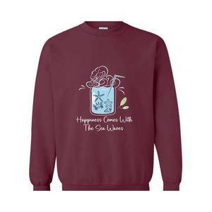 Happiness Comes With the Sea Waves Sweater, Happy Day Sweater, Summer Day Sweater, Waves Sea Sweatshirt, Juice Sea With Straw