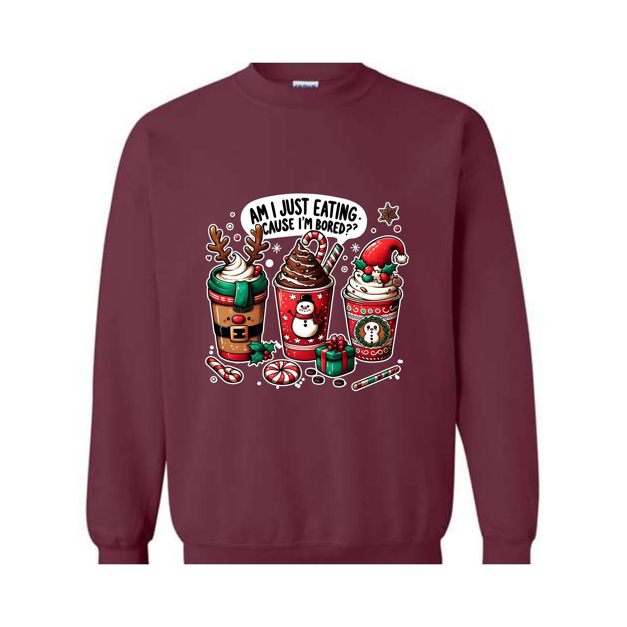 Am I Just Eating Cause I'M Bored Sweatshirt, Christmas Sweatshirt, Christmas Coffee Sweatshirt, Coffee Lover Sweatshirt