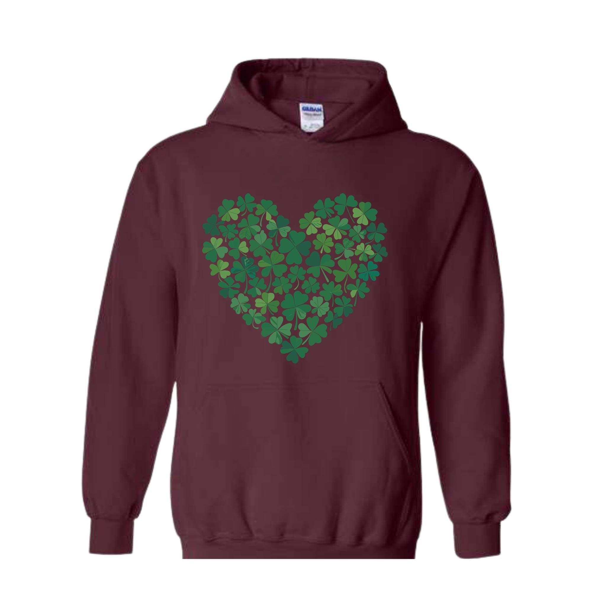 St. Patrick's Heart Sweatshirt, Shamrock Heart Hoodie, Lucky Shamrock Hoodie, Saint Patrick's Gift, Lucky Four Leaf Hoodie, Clover Hoodie