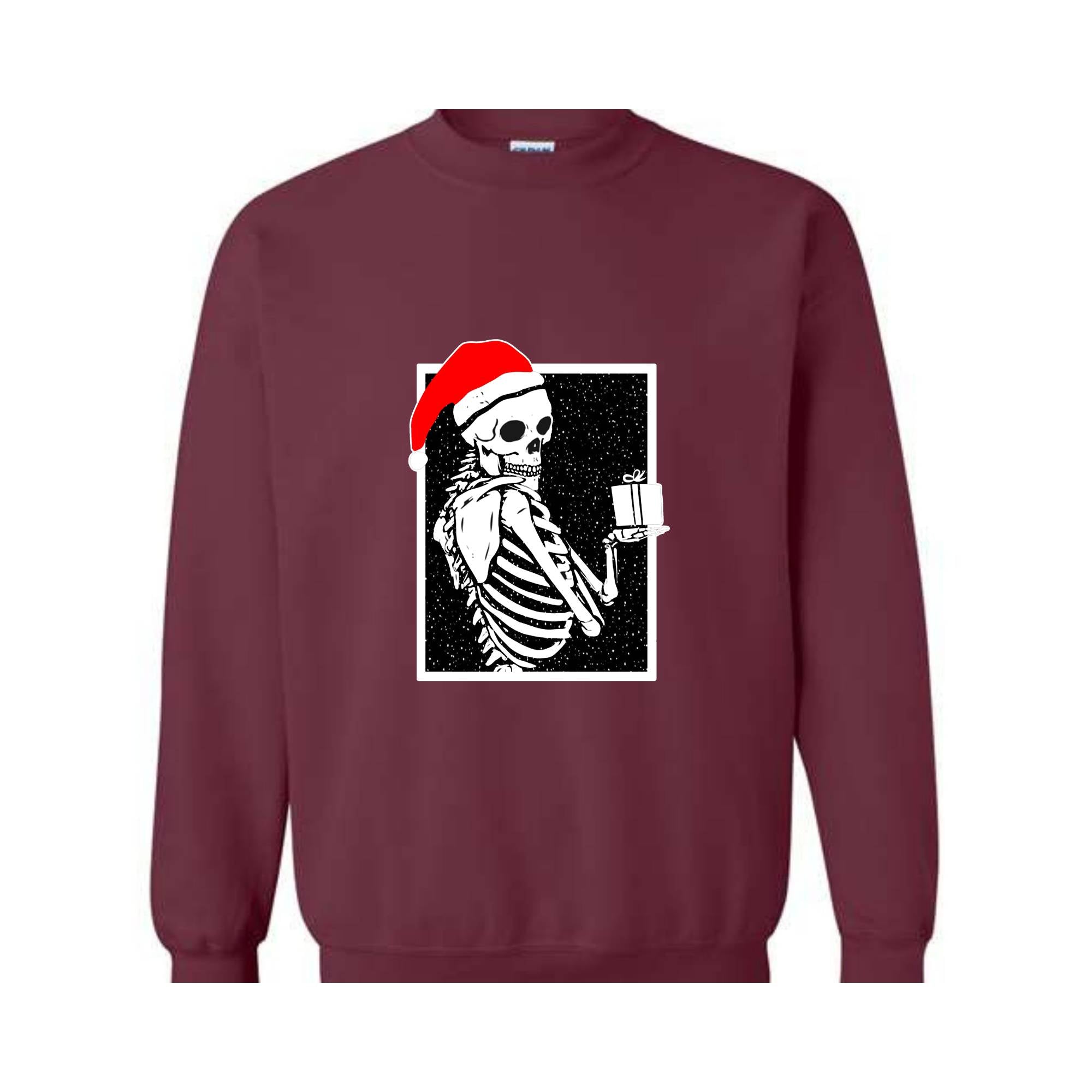 Skeleton With A Gift Christmas Sweatshirt, Merry Christmas Sweatshirt, Holiday Season, Spooky Santa Surprises Sweatshirt