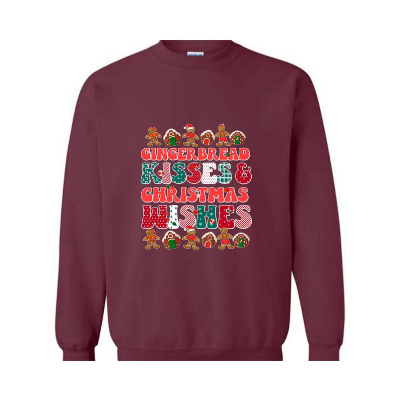 Gingerbread Kisses & Christmas Wishes Sweatshirt, Christmas Crewneck, Gingerbread Sweatshirt, Cute Christmas Sweater, Christmas Gift