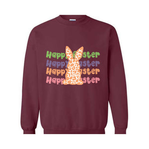 Happy Easter Leopard Print Bunny Sweatshirt, Easter Bunny Hoodie, Cute Bunny Cheetah Print Sweater, Easter Hoodie