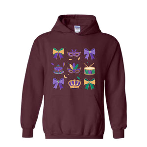 Mardi Gras Coquette Sweatshirt, Mardi Gras Hoodie, Mardi Beads Hoodie, Louisiana Festival Hoodie, New Orleans Carnival Bow Sweatshirt