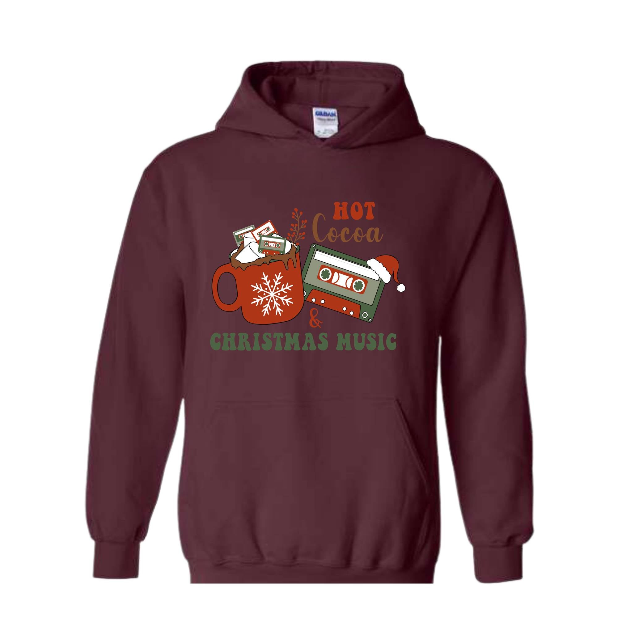 Hot Cocoa and Christmas Music Hoodie, Christmas Party Sweater, Christmas Family, Hot Cocoa Drinks Hoodie