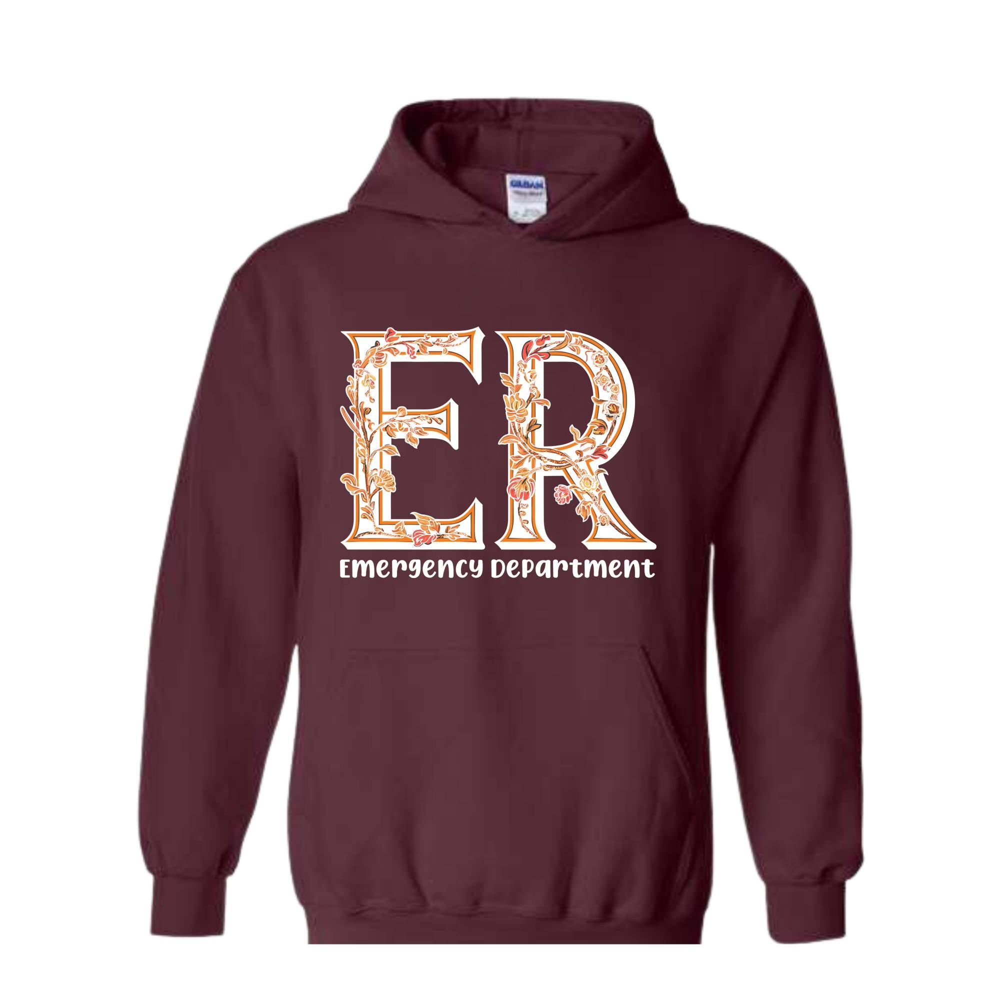 Floral Emergency Department Sweatshirt, ER Nurse Hoodie, ER Nurse Gift, ER Department Sweater, Emergency Room Tee, Cute Mom Hoodie