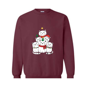 Christmas Cat Tree Sweatshirt, Christmas Cats Hoodie, Meowy Christmas Sweatshirt, Cat Lover Gifts, Holiday Sweater