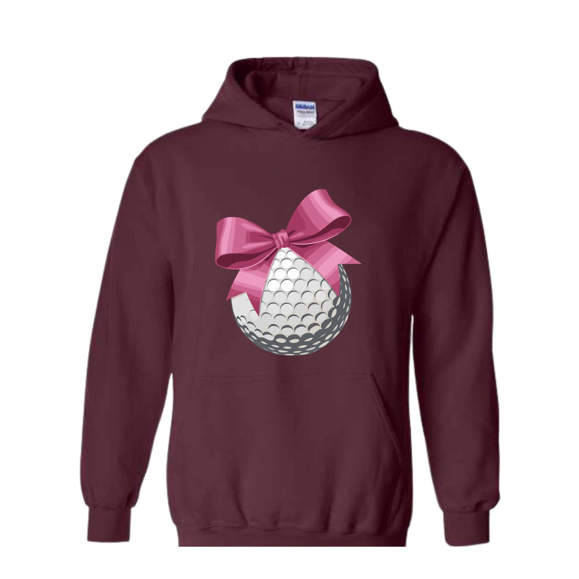 Golf Ball and Bow Sweatshirt, Golfer Mom Hoodie, Coquette Hoodie, Pink Girly Hoodie, Cute Mom Hoodie, Golf Hoodie, Dad Hoodie