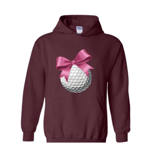 Golf Ball and Bow Sweatshirt, Golfer Mom Hoodie, Coquette Hoodie, Pink Girly Hoodie, Cute Mom Hoodie, Golf Hoodie, Dad Hoodie