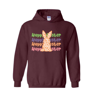 Happy Easter Leopard Print Bunny Hoodie, Easter Bunny Hoodie, Cute Bunny Cheetah Print Sweater, Easter Hoodie