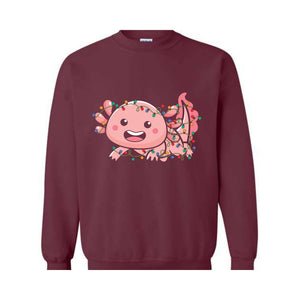 Cute Axolotl Christmas Lights Sweatshirt, Axolotl Lover Sweater, Santa Axolotl Sweatshirt, Axolotl Holiday Sweatshirt