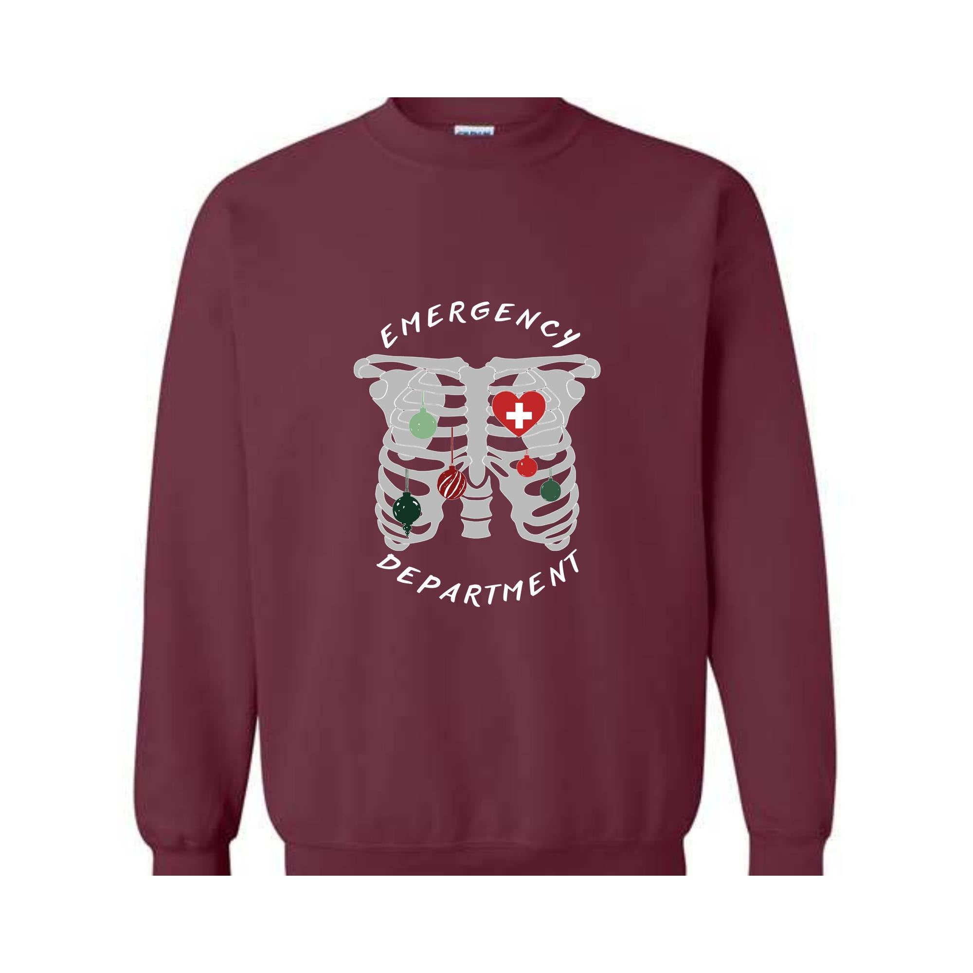 Emergency Department Skeleton Christmas Sweatshirt, Emergency Department Holiday Sweatshirt, ER Nurse Christmas Gifts