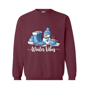 Winter Vibes Sweatshirt, Cute Winter Sweater, Holiday Sweatshirt, Winter Clothing, Coffee Lover Gift, Cute Snow Sweatshirt