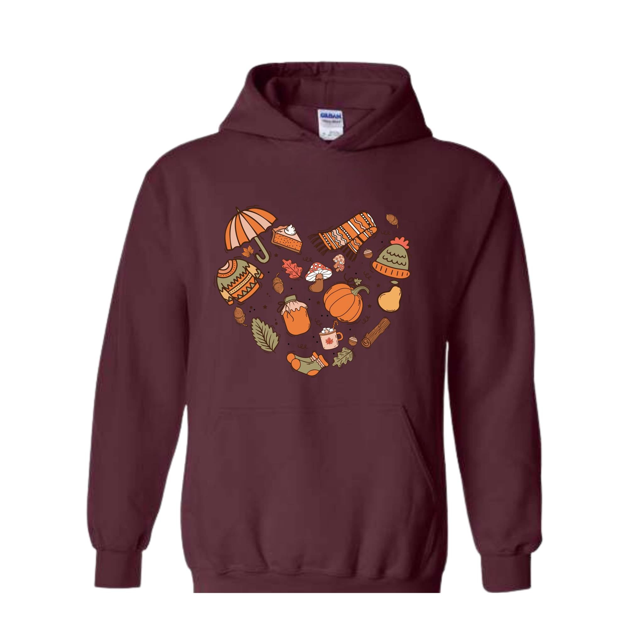 Fall Autumn Doodle Heart Sweatshirt, Pumpkin Heart Sweatshirt, Fall Lover Gift, Cute Pumpkin Sweater, Thanksgiving Sweatshirt