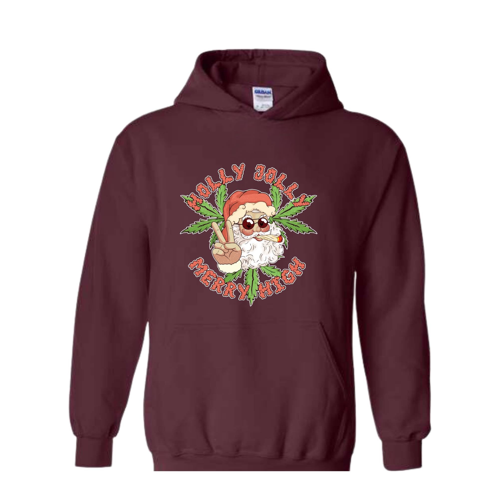 Holly Jolly Merry High Sweatshirt, Christmas Sweatshirt, Christmas Gifts, Santa Claus Weed Sweatshirt, Funny Santa Sweater