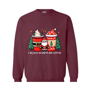 I Believe In Santa And Coffee Sweatshirt, Christmas Sweatshirt, Christmas Gifts, Christmas Party, Santa Claus Sweatshirt