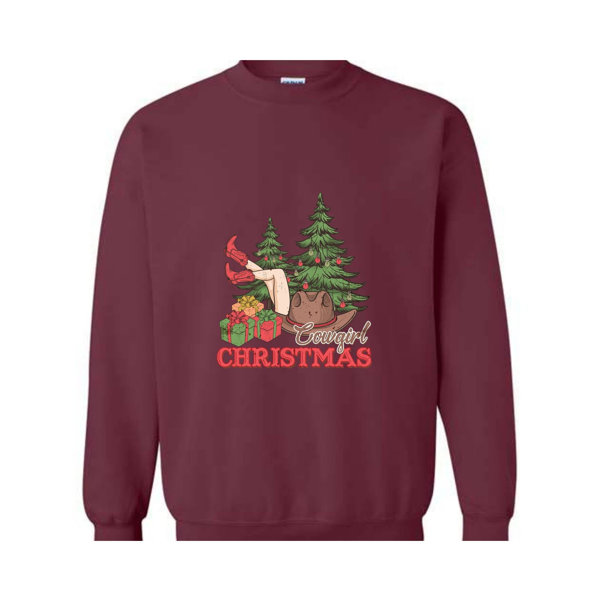 Cowgirl Christmas Tree Sweatshirt, Christmas Western Sweatshirt, Country Christmas Sweater, Western Santa Sweatshirt