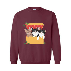 Cute Cat Christmas Sweatshirt, 90s Cat Christmas Hoodie, Retro Christmas Gift, Funny Cat Christmas Sweatshirt, Cat Lover Gift