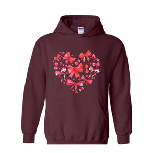 Coquette Valentine Heart Hoodie, Valentine Hoodie, Valentines Day Gift, Valentine Bow Sweatshirt, Pink Valentine Sweater