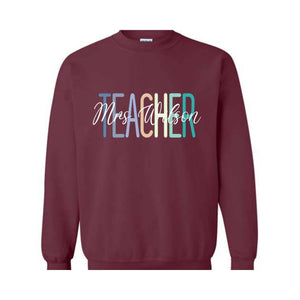 Teacher Name Custom Sweatshirt, Custom Teacher Sweatshirt, Teacher Mrs Sweatshirt, Teacher Appreciation Gift, Retro Teacher Sweatshirt