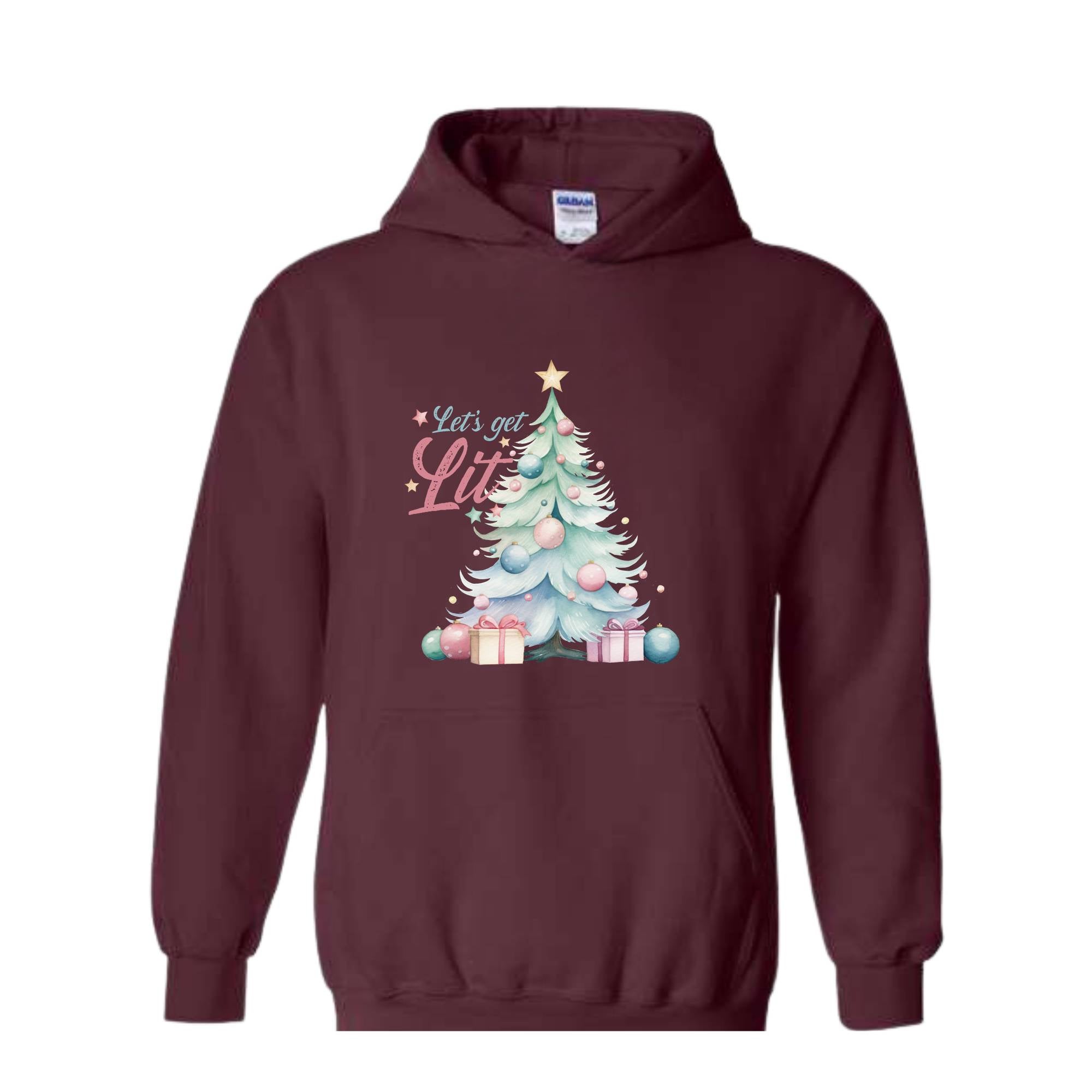 Let's Get Lit Hoodie, Cute Christmas Hoodie, Christmas Tree Hoodie, Christmas Gift, Holiday Hoodie, Xmas Gift, Women Christmas