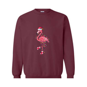 Chrismas Flamingo Sweatshirt, Cute Flamingo Sweater, Animal Christmas Sweatshirt, Santa Beach Sweatshirt, Tropical Christmas