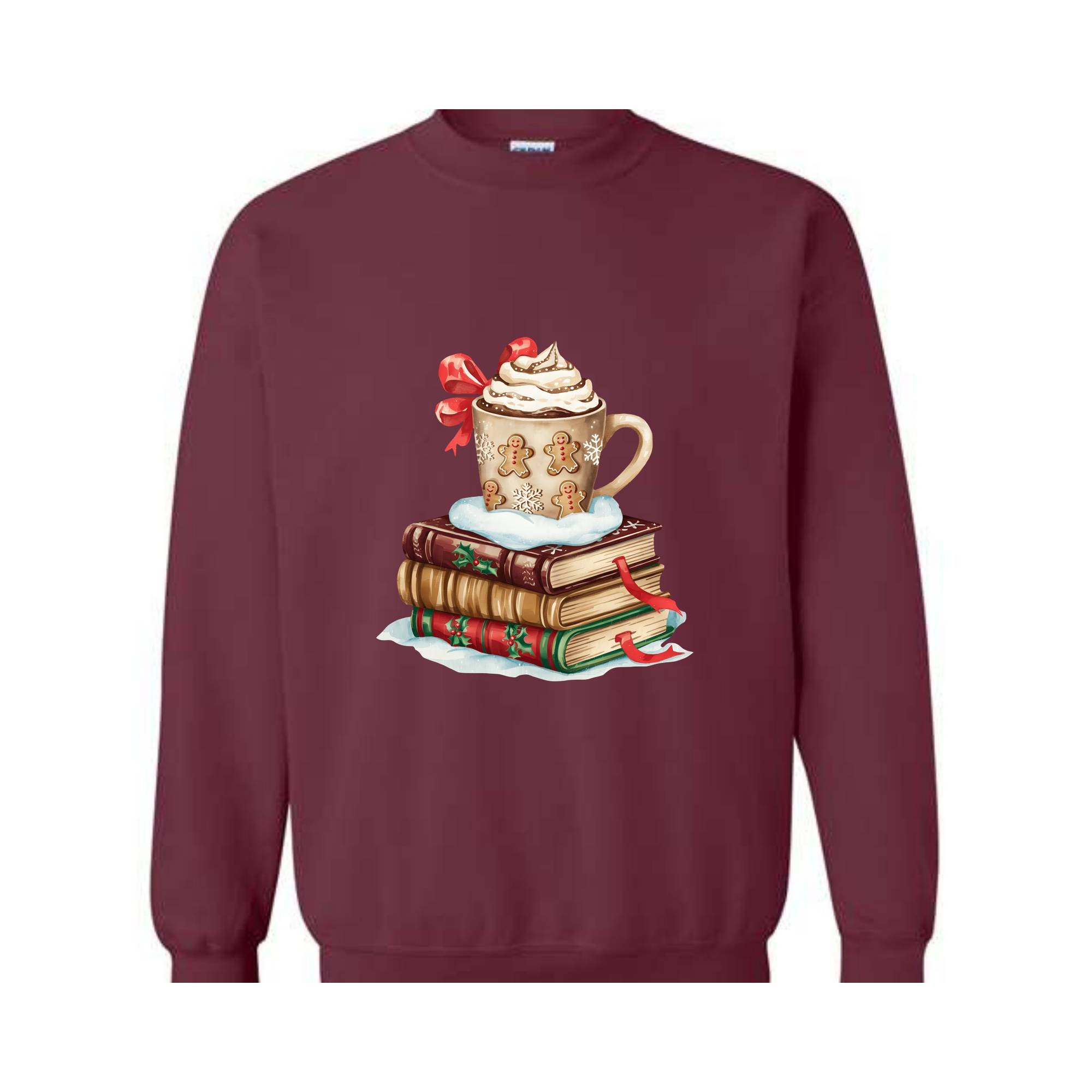 Christmas Book and Coffee Sweatshirt, Christmas Teacher Sweater, Bookish Sweater, Coquette Book Christmas Hoodie