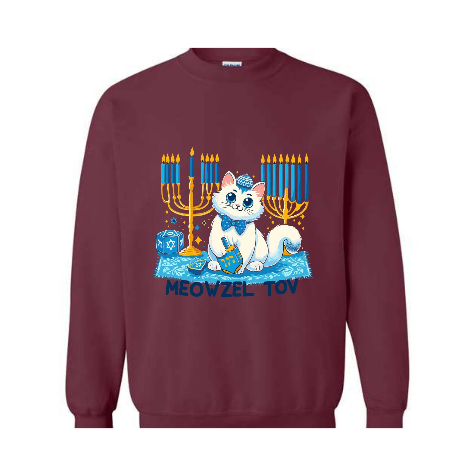 Meowzel Tov Sweatshirt, Festive Cat Mazel Tov Holiday Hanukkah Sweatshirt, Ugly Holiday Sweater, Holiday Cat Sweatshirt