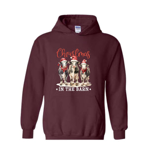 Christmas In The Barn Sweatshirt, Christmas Sweatshirt, Christmas Cow Sweatshirt, Christmas Gifts, Christmas Sweater