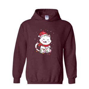 Christmas Lights Cat Sweatshirt, Christmas Cat Mom, Cat Lover Sweatshirt, Meowy Christmas Sweater, Santa Cat Hoodie