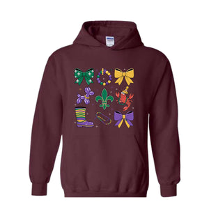 Coquette Mardi Gras Sweatshirt, Bow Mardi Gras Sweatshirt, Mardi Gras Hoodie, Ribbon Mardi Hoodie, Mardi Hoodie