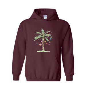 Christmas Palm Tree Hoodie, Tropical Christmas Hoodie, Aloha Christmas Sweater, Holiday Beach Hoodie