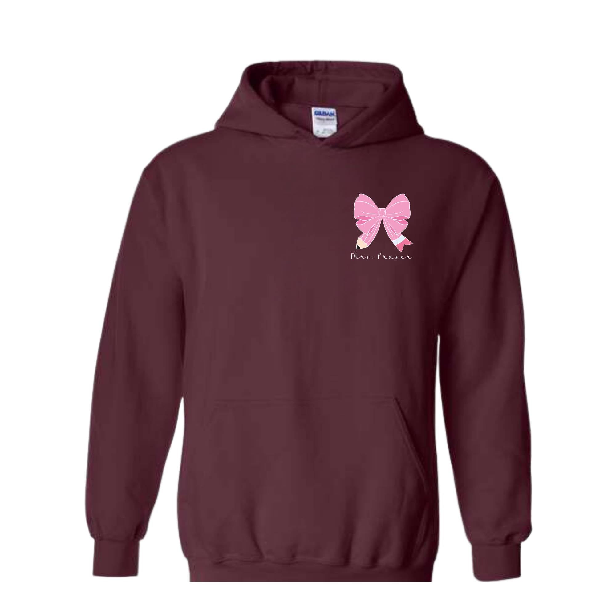 Custom Teacher Coquette Bow Hoodie , Custom Teacher Name Hoodie, Teacher Appreciation Gift, Cute Teacher Christmas Shirt, Back To School