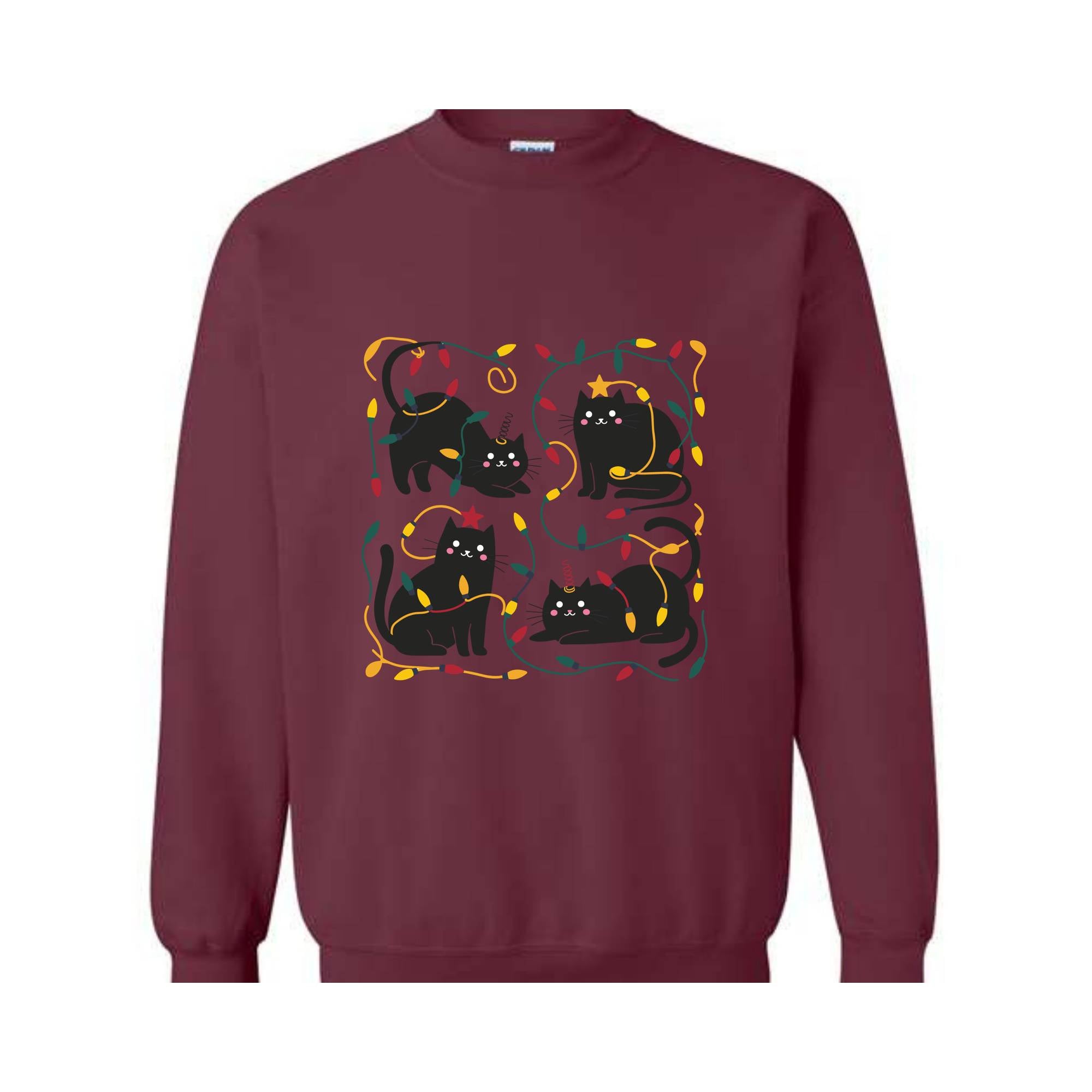 Funny Christmas Cats with Christmas Light Sweatshirt, Meowy Christmas Sweater, Cute Christmas Cat