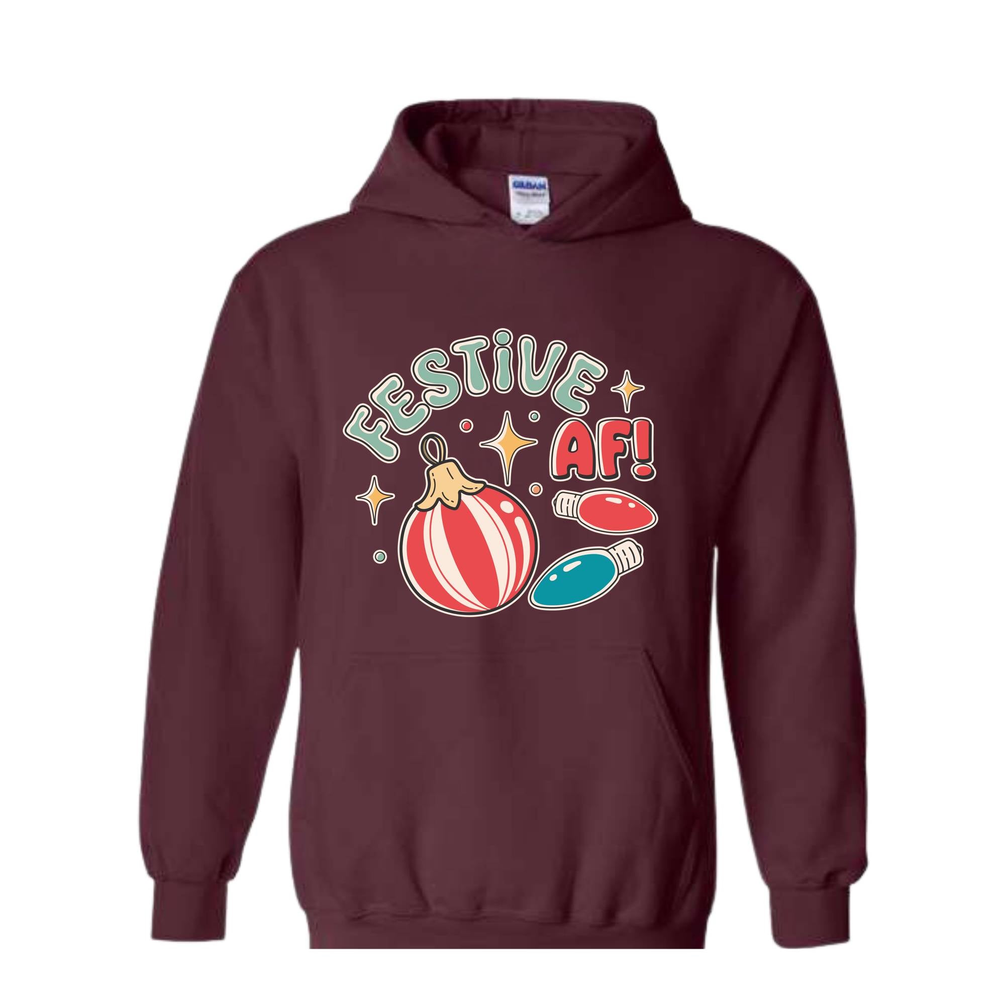 Festive Af! Hoodie, Christmas Hoodie, Christmas Decoration Hoodie, Christmas Tree Hoodie, Fall Hoodie